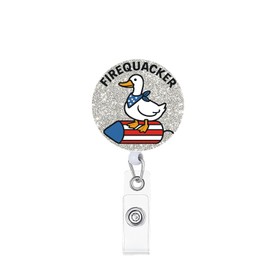 4th of July Badge Reel,Firequacker Acrylic Badge for ID Card Badge,Telescoping Retractable Badge Holder Alligator Clip Accessories for Nurse,Medical Worker,Nursing