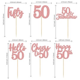 Cupcake-Toppers zum 50. Geburtstag, Hello 50 Cheers to 50 Kuchendekorationen, fünfzig 50 & fabelhafte Cupcake-Picks zum 50. Geburtstag, Kuchendekoration, Zubehör, Roségold, 36 Stück
