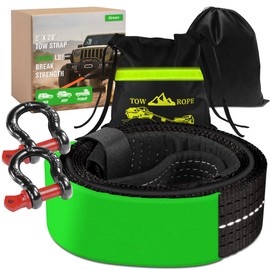 Heavy Duty Recovery Tow Strap, 20000LBS Break Strength (2" x20'), Emergency Tow Rope for Truck Jeep ATV & More, Towing Strap with 2Pcs D Ring Shackles, Reflective Safety Flag, Storage Bag, Black