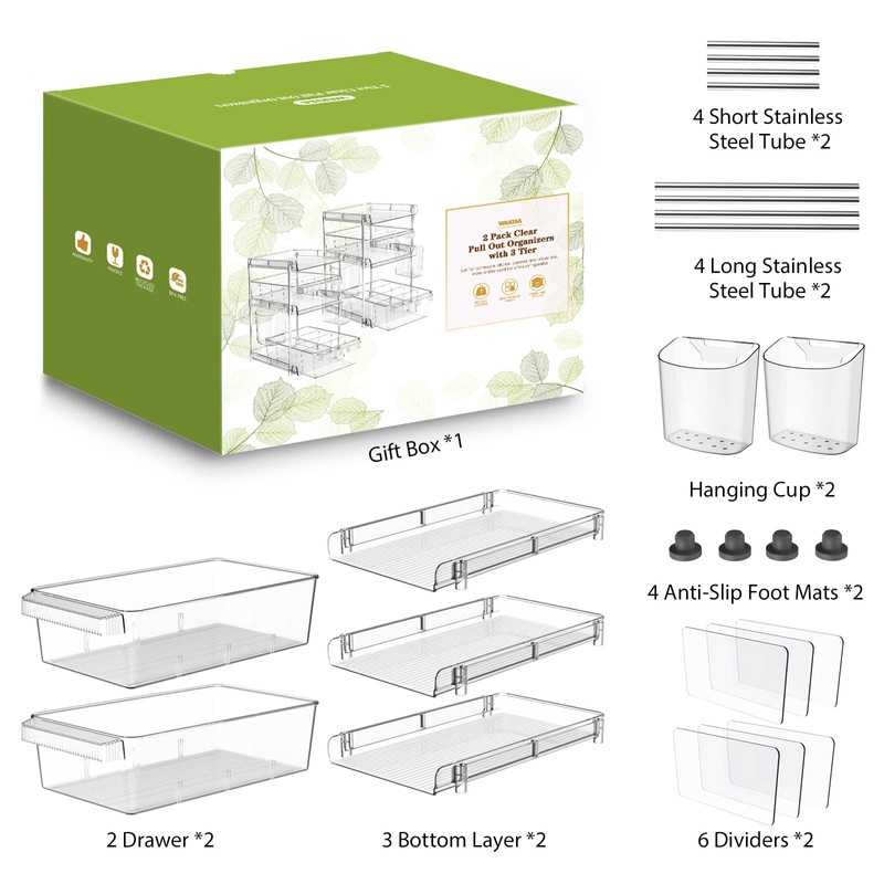 Clear Bathroom Organizers 2 Sets 3 Tier, Pull Out Organizer