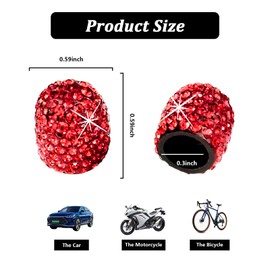 Kewucn Bling Car Tire Valve Stem Caps, 4 Pack Handmade Sparkling Crystal Rhinestone Stem Covers, Dustproof Wheel Tire Valve Caps, Universal Accessories for Car Truck Motorcycle Bike (Red)