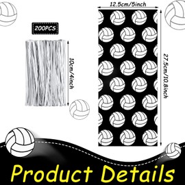 Outus 100 Pieces Black Volleyball Party Cello Bags Plastic Volleyball Goody Gift Treat Bags Cellophane Bag with 200 Pieces Black Twist Ties for Birthday Party Favors Goody Desserts Bags Supply