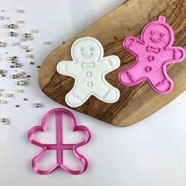 LissieLou Gingerbread Man Cookie Cutter and Stamp Christmas Icing Stamp Fondant Embosser - Pink