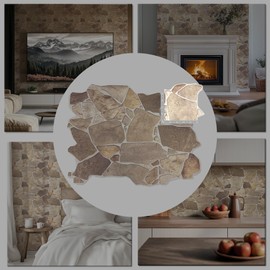 CONCORD WALLCOVERINGS ™ Sample - Retro-Art 3D Faux Stone Wall Panel, Beige Brown Wild Boulder, Lightweight PVC Sheet 10" x 10" - for Display Purposes only (Not a Full Panel)