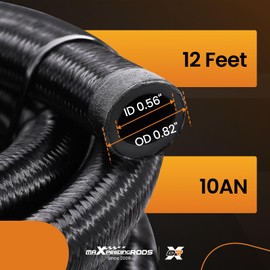 maXpeedingrods 10AN 12FT Fuel Line Kit Gas Oil Line Hose AN10 Fitting Transmission Cooler Lines CPE Nylon Stainless Steel Braided+ -10AN Push Lock Fitting Hose End 6PCS