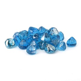 Stanbroil 10-Pound Fire Glass Diamonds - 1/2 inch Luster Fire Glass for Fireplace Fire Pit and Landscaping, Caribbean Blue Luster