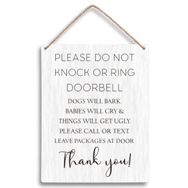FUGWN Please Do Not Knock or Ring Doorbell Hanging Wooden Signs 8x10, Do Not Knock or Ring Doorbell Sign, Do Not Knock Sign for Front Door, Don’t Ring Doorbell Sign, No Knocking Door Sign