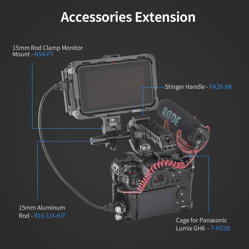 Nitze Camera Cage for Panasonic GH6 Camera with NATO Rail