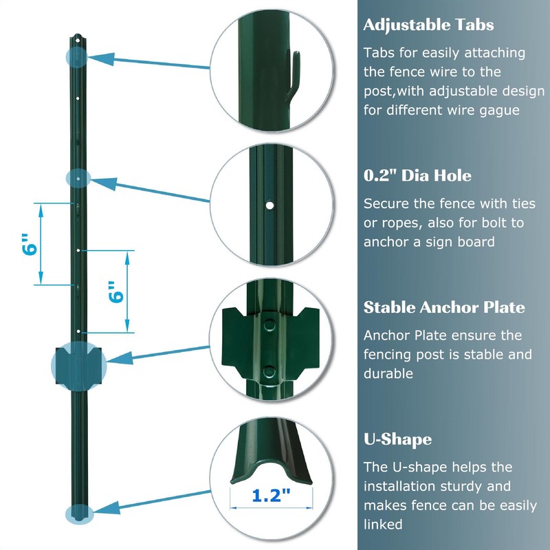 Metal Fence Post Green 4 Feet, Pack of 10, for