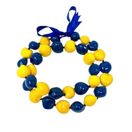 Utama Hawaiian Kukui Nut Lei Necklace - Adjustable 32 Inch - Great for Graduation & Parties (Blue and Yellow)