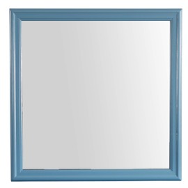 Heemab Elegant Teal Wall Mirror with Wood Veneer Frame, Attachable to Dresser, Low Distortion Glass for Clear Reflections