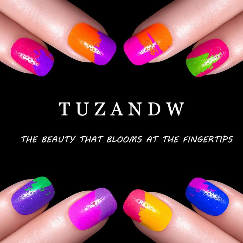 TUZANDW Short Square Blue Ripple Design Acrylic False Nails, 24