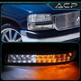 Awesomecarparts For 1999-2006 GMC Sierra Yukon Chrome LED Signal Lamps DRL Parking Lights LH+RH
