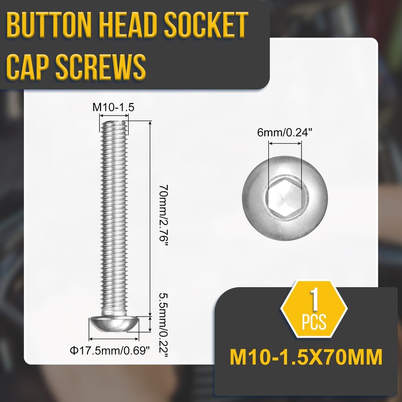 DTGN M10-1.5x70mm ボタンヘッドキャップボルト1パック ロードバイク マウンテンバイク 自動車 オートバイに最適 316ステンレススチール 白華処理仕上げ 六角ドライブファスナー