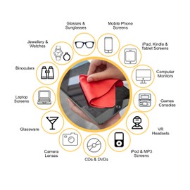 Ed Hicks Microfibre Cleaning Cloths for All Types of Displays, Screens and Lenses. Professional Quality, Practical Storage Bag, Pack of 8. 18 cm x 18 cm