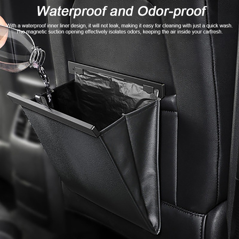 Leather Car Garbage Can Foldable Rear Seat Trashes Can Large