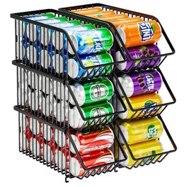 Boeetech Stackable Soda Can Organizer Rack, Stacking Can Dispensers Refrigerator Organizer Bins Pop Soda Dispenser Canned For Fridge, Freezer, Kitchen, Cabinets (Black, 6)