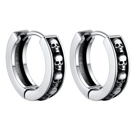 Bandmax Skull Earrings for Men Women Square Star Earrings Skull Hoop Earrings Stainless Steel Hanging Earrings Chic Earrings Fashion Punk Earrings Accessory, Stainless Steel, No Gemstone
