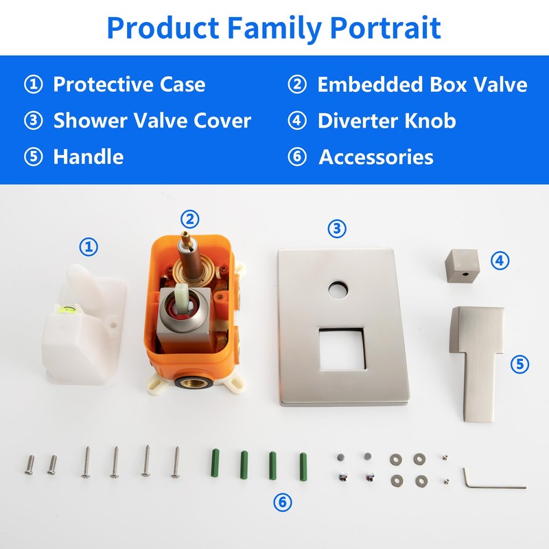 SKOWLL Shower Valve Wall Mount Shower Mixer Control Kit 3