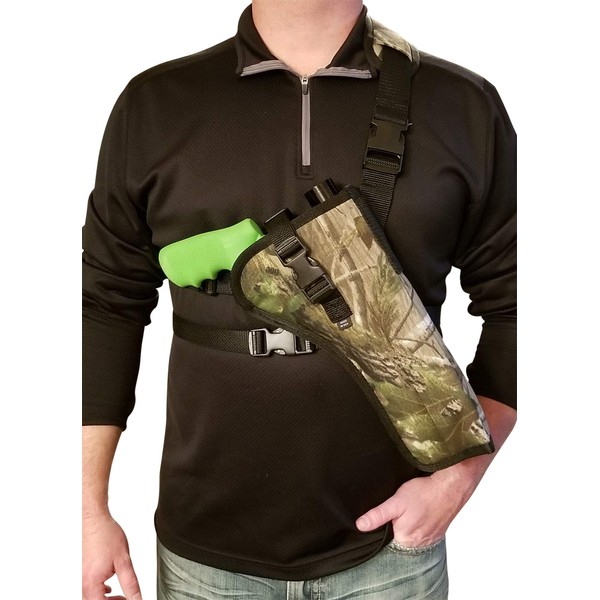 Silverhorse Holsters Chest/Shoulder Gun Holster | Fits Smith & Wesson 460, 500 X Frame Revolvers with Larger Scope in 6.5" - 14" Barrel Lengths (8.375" Barrel Right Hand, Hardwood Camo)