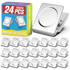 Paquete de 24 clips magnéticos resistentes, fuertes clips magnéticos para notas y fotos, clip magnético para organización, imanes de clip versátiles para pizarrón, nevera, aula, cabañas de