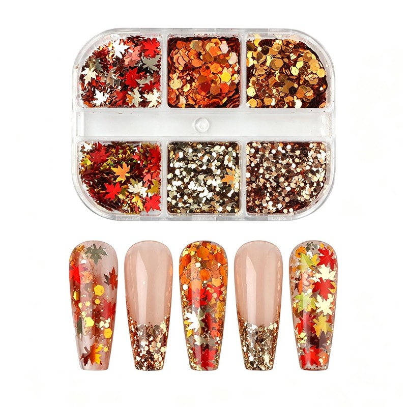 2Boxes Fall Maple Leaf Nail Sequins for Women