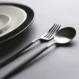(Cutipol) GOA Gore Dinner Set, 3 Pieces, Black Matte Silver, Gift Box