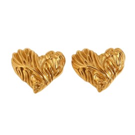 Heart Nugget Earrings 18K Gold Plated Stainless Steel Textured Heart Stud Earrings Dainty Love Heart Shaped Earrings for Women Simple Jewelry Gift, Stainless Steel, No Gemstone