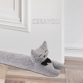 CERAYOU Cat Fabric Under Door Draft Stopper, 3LB Heavy Duty Decorative Soundproof Door Draft Blocker, 34 Inch Animal Energy Saving Draft Guard, Gentleman