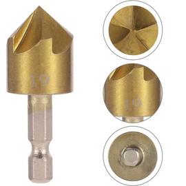 Fongmore 6 Pcs 1/4 Inch Hex Shank HSS Countersink Drill Bit Set For Wood 5 Flute Countersink 90 Degree Center Punch Tool Sets 6-8-9-12-16-19mm