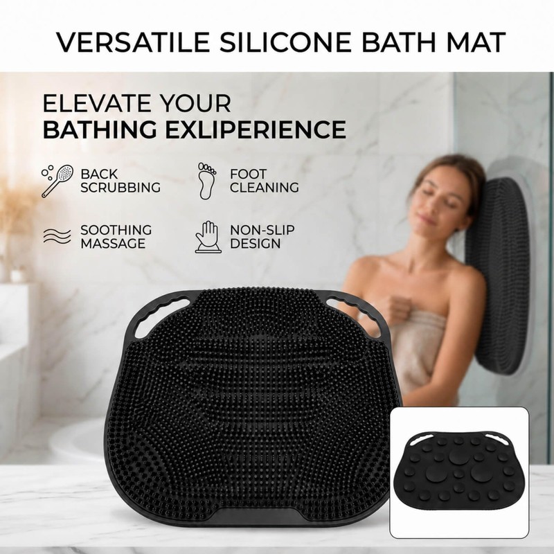 Shower Foot Scrubber Mat Non-Slip Silicone Body Scrubber Black