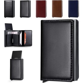 Tarjetero de Cuero para Hombre, RFID Bloqueo Antirrobo Tarjetero para Caballero Plegable, Capacidad para 6 Tarjetas de Crédito, Carteras para Hombre Regalo Regalos Navidad