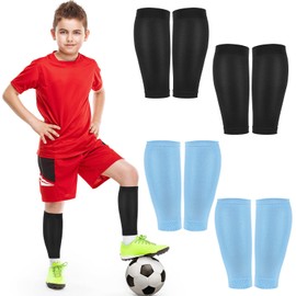 Tarpop 4 Pairs Kids Calf Sleeves Youth Leg Sleeves for Football Kid Compression Protection Calf and Shin Supports(Blue, Black)