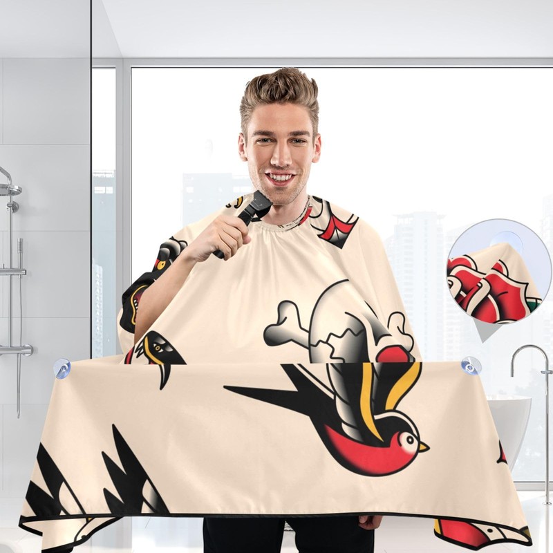 Kigai Old School Tattoo Barber Cape for Men Waterproof Hair