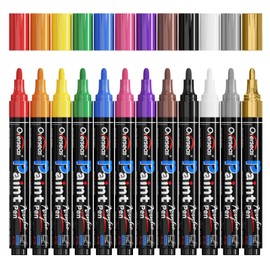 Overseas Acrylic Paint Marker Pens - 12 Colors Permanent Markers, Medium Tip, Water Based, Quick Dry, Waterproof Paint Pen Set for Rock, Wood, Plastic, Metal, Canvas, Glass, Fabric, Mug, Stone