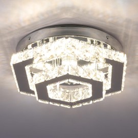 CXGLEAMING Modern Crystal Chandelier LED Flush Mount Ceiling Light Hexagonal Pendant Lamp Fixture 3 Color Changing Ceiling Light for Bedroom Hallway Bar Living Room Bathroom