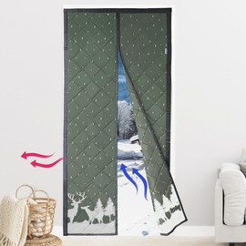 PAMISO Thermal Insulated Door Curtain, 34 * 82 in Winter Magnetic Door Cover Thick Layered Oxford Fabric Doorway Cover (Greyish-Green Elk)