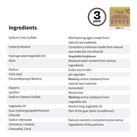 Niyok Natural Cosmetics 2-in-1 Solid Shampoo + Conditioner Bar, Green Touch Scent, 80g, 3-Pack