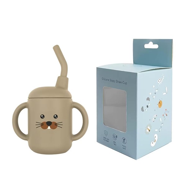 Silicone Baby Sippy Cup with Straw and Handles,Animal (Seal) Design,
