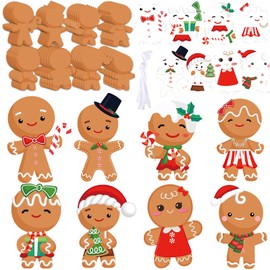 48 Pieces Christmas Gingerbread Man Craft Kit for Kids Make Your Own Gingerbread Man Ornament DIY Gingerbread Man Christmas Tree Ornaments Self Adhesive Sticker Sheets for Xmas Tree Decorations