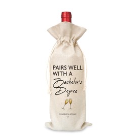 Pairs Well With A Bachelor's Degree Wine Gift Bag, Wine Bag Gift for University College Students, Graduation Gifts for Him Her, Cotton Linen Wine Gift Bag With Drawstring, Party Favors Decorations-29