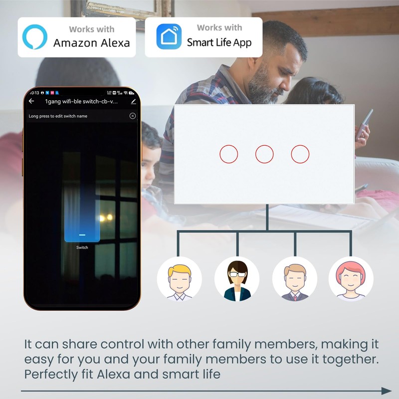 Smart Switch Need Neutral Wire Glass Panel,2.4GHz Wi-Fi Light Switch