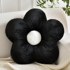 ZCNYCLAM Flower Pillows, Soft Flower Shaped Pillow with Home Decorative for Couch Chair Bed,Flower Floor Throw Pillows for Adults Bedroom Living Room (Black, 19.6 Inches)