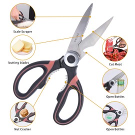 Ravian Kitchen Scissor Heavy Duty Shears with PP Cover Multifunctional Dishwasher Safe Stainless- Steel Sharp Scissor for Poultry, Fish, Meat, Vegetables, Herbs, BBQ, Flowers, Nuts