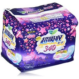 LAURIER Kao Speed Plus Super Guard Night Sanitary Napkin with Wings, 7 Count