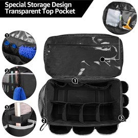 HODRANT Extra-Large Cleaning Caddy with EVA Hard Bottom, High Capacity Cleaning Supplies Organizer for Housekeeping & Home Work, Car Detailing Tools Tote Bag with Shoulder Strap, Patent Design