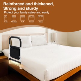 YJGH Bed Rails for Elderly Adults Safety, Bed Assist Rails for Seniors, Double Stabilizer Bars Design with Storage Pocket & Fall Prevention Guard, Fits King, Queen, Full, Twin Bed