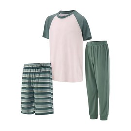 US Angels Boys Pajamas Set - 3-Piece Boys’ Sleepwear Pjs, Loose Fit, Premium, Soft, Breathable, Shirt, Pants & Shorts, Teens and Kids Pajama Set - Size 10-12