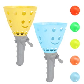 Falafoty Pop and Catch Ball Game Set with 5 Balls and 2 Catch Launcher Baskets, Outdoor Indoor Toss Ball Game Activities, Lawn Campground Summer Beach Party Sport Toy for Kids 3-12+ & Adults (Yellow)