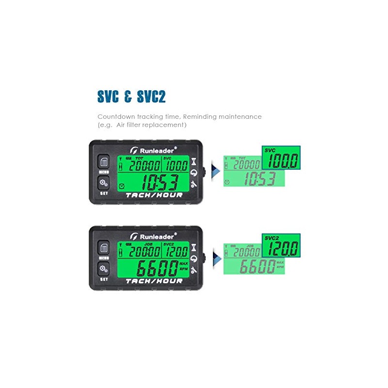 Runleader Hour Meter Tachometer, Maintenance Reminder, Alert RPM Reminder, Initial